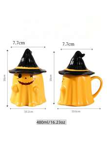 1pc Ceramic Ghost Mug, Cute Ceramic Coffee Cup With Lid, Hand-Painted High-Quality Ceramic Cup, Suitable For Halloween Decoration, Party Dining Tableware, Gift, Holiday