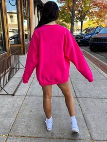 2025FAVORITE DAUGHTER Graphic Print Women's Casual Sweatshirt - Black Round Neck Long Sleeve Pullover, Machine Washable Autumn Winter Warmth, Perfect Gift For Daughters, Sweaters For S, Cozy Winter Apparel, Relaxed Fit Pullover, Comfortable CasualwearSoft And Breathable - 玫紅色 - 查看 5