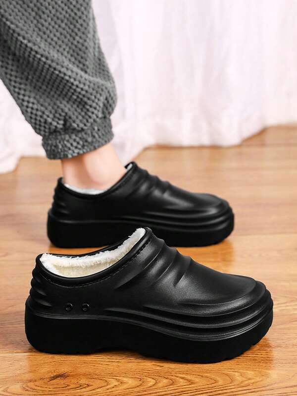 أحذية الطباخ ذات البطانة الحرارية السوداء الكاجوال، أحذية دافئة للشتاء مع قاع ناعم للارتداء في المطبخ، للاستخدام الداخلي