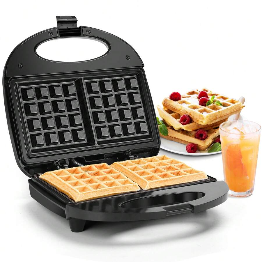 1pc 750W Waffle Maker, Makes 2 Crispy Waffles, Non-Stick Coated Plates, Temperature Control, Locking Clip, Cool-Touch Handle, Upright Storage, Compact Design Ideal For Small Kitchens - EU F Type Plug(220-240V) - View 1