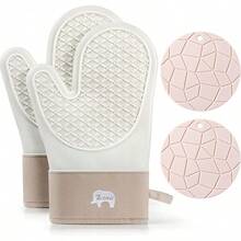 7CDXD 2Pcs Juego de Guantes de Horno de Silicona,Guantes de Silicona Resistentes,Guantes de Horno y Almohadillas Calientes,Fácil de Limpiar y Guardar,para Cocina - beige-2 - Ver 13