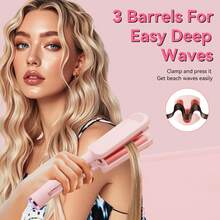 Deep Beach Waver Curling Iron Hair Crimper, Ionic Deep Waver Hair Curler Tool, Beach Waver Curling Wand, Hair Curler And Hot Tools Curling Iron With Ceramic 3 Barrel For Short Hair Women