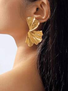 1 Pair Retro Fashion Geometric Metal Leaf Earrings, Suitable For Women's Wedding, Date, Daily Wear - Vàng vàng - Xem 2