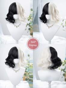 alicegarden 1 Synthetic Heat-Resistant Wig With Bangs, Color Blocked Short Roll Wig, 12 Feet Long, Made Of Fiber, Suitable For Daily Use, Natural Simulation Wig