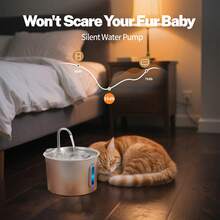 1 件不锈钢猫饮水器，2.2 升/74 盎司宠物饮水器猫碗，自动静音，带可视水位窗口的宠物饮水器 - 銀色 - 查看 6