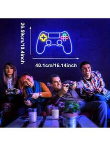 Game Controller Neon Game Room Decoration, Gamer Gift, Teenage Boy Room Decoration Upgrade Game Light, Game Console Neon Game Room Logo, Bedroom Wall Decoration 16" - 遊戲 - 查看 6