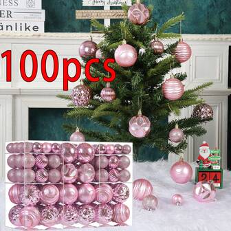 100 pezzi/Scatola Set di palline di Natale dipinte. Forma asimmetrica, lavorazione di design complesso. Decorazioni per albero di Natale, decorazioni appese in plastica infrangibile. Decorazioni per vacanze, matrimoni, feste, regali, decorazioni per la casa, decorazioni natalizie, decorazioni per la stanza, inverno