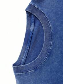 Faith Can Move Mountain Unisex Washed Christian Shirt, Christian Scripture T-Shirt, Vintage Retro Washed Shirt Double Sided Printed (230 Heavyweight Pure Cotton T-Shirt) High Quality Christian T-Shirt, Christian Gifts, Men's And Women's Shirts, Comfortable, Fashion Christian Shirt, Street Style Pure Cotton Fall Shirtwinter Clothes For Women - 寶藍色 - 查看 3