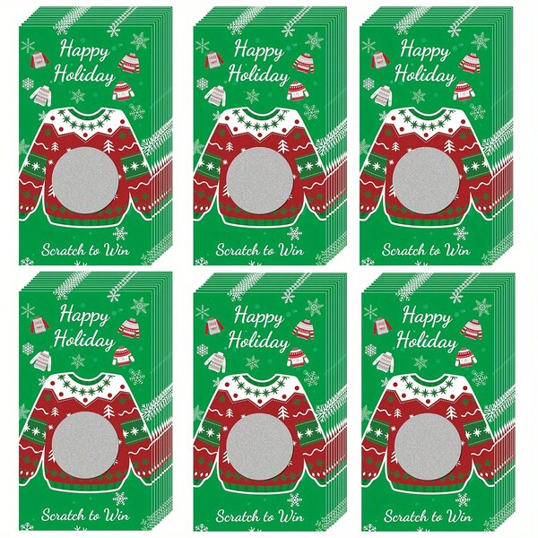 50pcs Xmas Scratch-Off Stickers (3.5"X2"), Blank For Custom Wishes – For Stocking Fillers/Xmas Decor/Holiday Games/Ugly Sweater Parties/Raffle Tickets