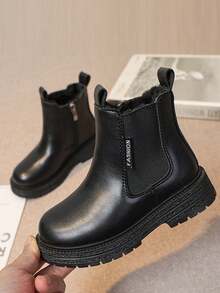 Stivali in pelle versatili alla moda per bambini, stivali in stile minimalista da cavaliere, calzature casual - nero - Visualizzare 2