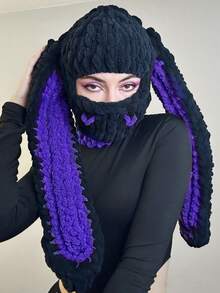 1pc Women's Multi-Color Oversized Rabbit Ear Hat, Warm Thick Knitted Beanie, Adorable & Versatile, Suitable For Daily, Casual, Party Occasionsski Mask Valentine's Day - 口罩款 - 查看 6