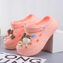 女士时尚镂空木屐，夏季医疗护理手术室包头穆勒鞋，新款装饰厚底一脚蹬沙滩拖鞋，防滑舒适凉鞋 - 粉色 - 查看 1