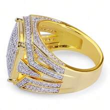 New Gold-Plated Square Men's Full Diamond Ring European And American Two-Tone Engagement Ring - 7 - 查看 2