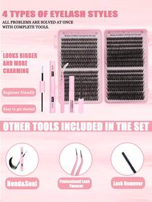 624/640pcs Lash Clusters Kit Wispy Eyelash Clusters Lashes Natural DIY Lash Extension Kit Cluster Eyelash Extensions Kit Curl Individual Lashes Cluster Eyelash - Black - View 6