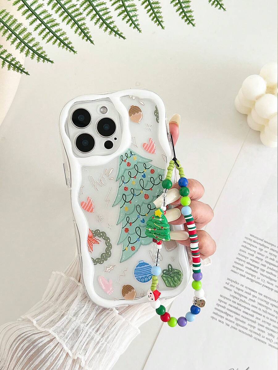 奶油色纹理透明树形图案彩绘吊坠防震手机壳，兼容 Galaxy S24、A04、A12、A13、A14、A23、A24、A32、A33、A51、A52、A53、A54、A72、S20 FE，兼容9系列，兼容9A系列