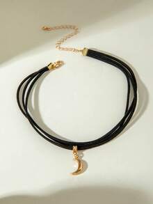 imoli 1 pezzo Collana con ciondolo a forma di luna in poliestere minimalista a più strati, gioiello elegante da donna, adatto per uso quotidiano, casual, feste, appuntamenti, regalo