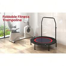 Supernic 40 Inch Foldable Fitness Trampoline Max Load 400lbs Foldable Exercise Rebounder With 5 Level Adjustable Handrail Indoor Outdoor Fitness Body Exercise - Black&Red - View 6
