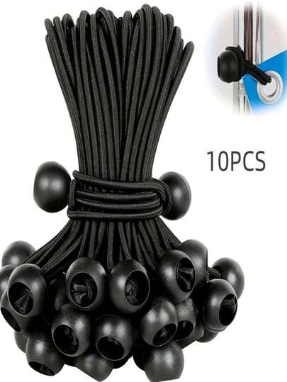 2/10pcs Heavy Duty Adjustable Elastic Cords With Plastic Balls - Black Camping Accessories For All Seasons, Used For Tent Fixing, Storage And Transport - Foldable Outdoor Gear, Camping Organization Tool | Strong Adjustment, Adjustable Cords | Essential Camping Accessories