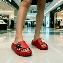 可爱卡通炭灰色毛绒一脚蹬拖鞋 - 轻便的室内/室外家居鞋，防滑鞋底，柔软垫子，舒适易清洁