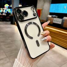 Deluxe Wireless Charging Magnetic Case With Lens Protection Plating Clear Shockproof Transparent TPU Case Compatible With IPhone 17 17Pro 17Air 17Pro Max 16 16Pro 16Pro Max 15 15Pro 15Pro Max Case - Black - View 2