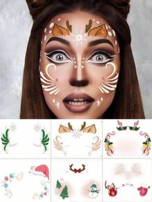 6 Blatt Weihnachts-Gesichtstattoos, Weihnachtsmann-Hut Aufkleber, Rentier-Gesichtstattoo, Hirsch-Gesichts-Make-up, wasserfeste Weihnachts-Make-up-Aufkleber für Festivalferien, Weihnachtsdekorationen