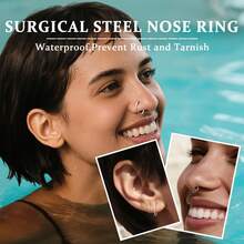 1pc Nose Ring, Earring & Hinged Nose Septum Ring [16G/18G/20G] - Cartilage Helix Tragus Earrings, Unisex - Circular Ring - View 5