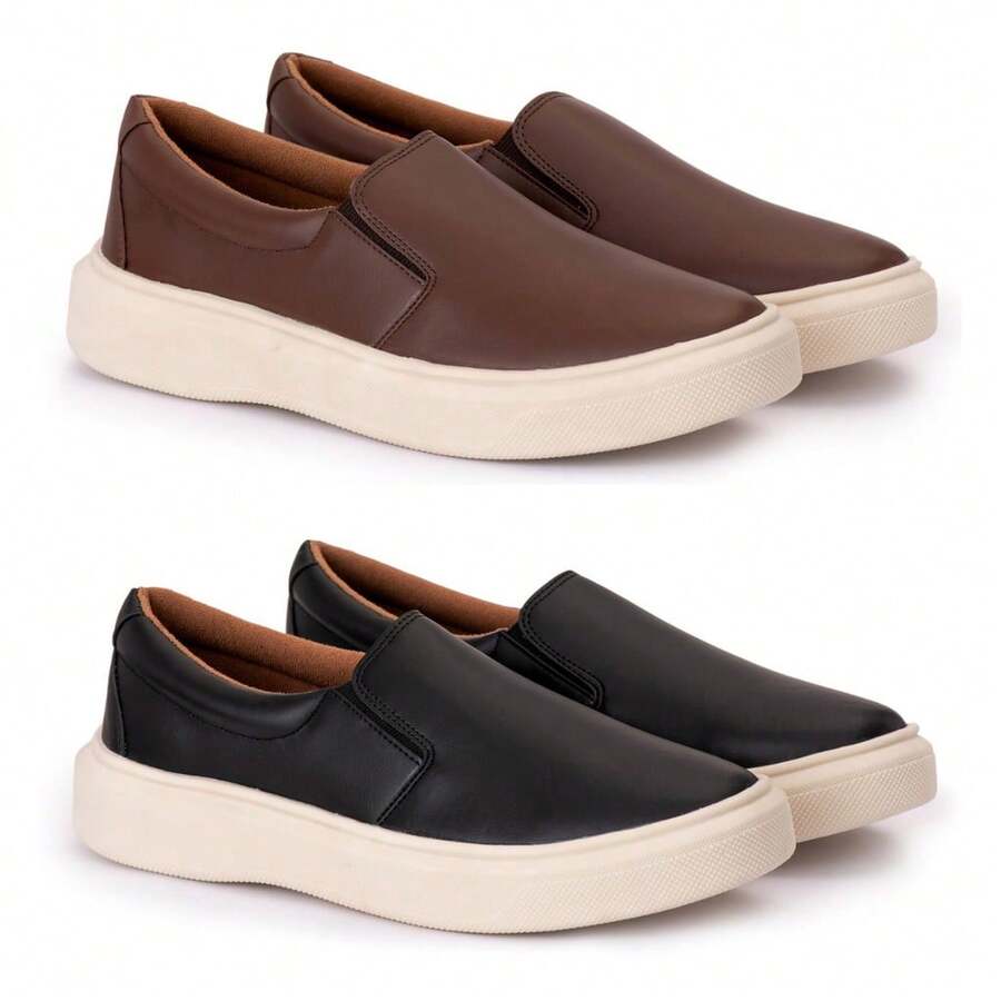 Kit 2 Yacht Sneakers Casual Shoes Black And Brown Comfortable Lightweight Day To Day Work Men's Shoes - 彩色 - 查看 1