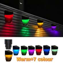 (4-Pack/6-Pack/12-Pack) Outdoor Solar Step Light, Warm Light + 7 Color Changes IP65 Waterproof Solar Wall Light, Solar Fence Light For Backyard/Patio/Fence/Wall/Railing/Pool/Deck/Step Gate Porch - 4個裝 - 查看 1