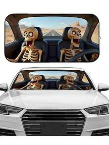 Foldable Car Windshield Sun Shade, Funny Cartoon Stylish Windshield Sun Visor Protector, Fits Most Sedans, SUVs, Trucks, Pickups, Protects Your Vehicle From UV Damage - Đầu lâu buồn cười - Xem 2