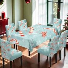 1/4/5/6/7/36 pièces Ensemble de housses de chaise/housses imprimées de canne de bonbon rayée rouge et blanche et de flocon de neige, convient pour la maison, le restaurant, l'hôtel, idéal pour la décoration quotidienne moderne. La nappe s'adapte à une table carrée, la housse de chaise élastique est lavable.
