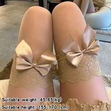 1 Pair Of Women's Elegant Bow And Lace Trim Over-The-Knee Stockings - Transparent Pantyhose, Thigh-High, Comfortable Fit, Secure Bow Strap, Hand Washable, Suitable For Formal, Semi-Formal, And Casual Outfits - Elegant Stockings, Smooth Texture, Solid Color Design, Tight Fit For All-Day Wear, Suitable For Casual Or Formal Outfits, Women's Stockings, Plus Size Over-The-Knee Stockings, Women's Exotic Style Stockings, Women's Non-Slip Shiny Stockings