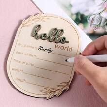 1pc "HELLO WORLD" Baby Birth Announcement Sign, Wooden 3D Heart Letter Baby Name Plaque, Christening Supplies For Newborn, Valentine's Day Gift Baby Shower Easter Gifts Things For Girls/Boys - Multicolor - View 1