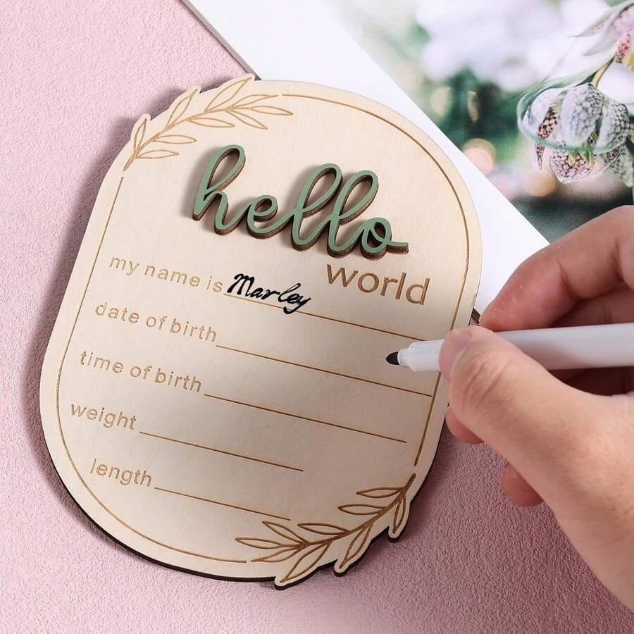 1pc "HELLO WORLD" Baby Birth Announcement Sign, Wooden 3D Heart Letter Baby Name Plaque, Christening Supplies For Newborn, Valentine's Day Gift Baby Shower Easter Gifts Things For Girls/Boys - Multicolor - View 1