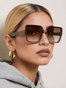 1副女士亚克力休闲大框时尚眼镜，简约设计，有色镜片，适合户外活动和日常佩戴 - 彩色 - 查看 14