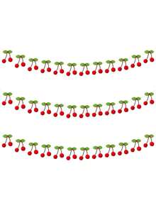 1/3 Guirlande de cerises, décorations de fête d'anniversaire de cerises, bannière de cerises DIY en pompons et feutre, décoration suspendue pour Noël, anniversaire, mariage, décoration DIY