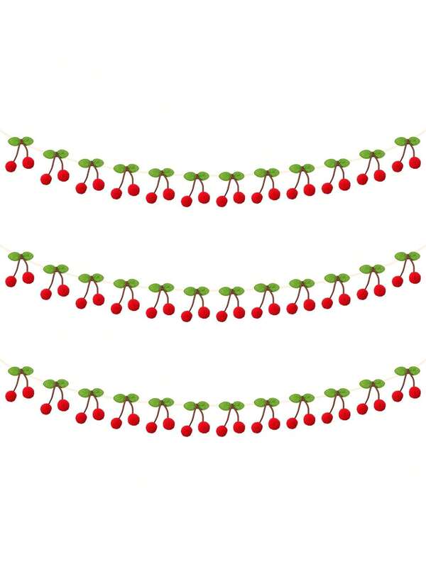 1/3String Cherry Garland Decoration, Cherry Birthday Party Decorations DIY Cherries Banner Pom Pom Felt Cherries Hanging Decor For Christmas Birthday Wedding DIY Decor