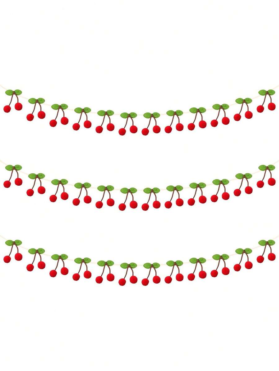 1/3 Guirlande de cerises, décorations de fête d'anniversaire de cerises, bannière de cerises DIY en pompons et feutre, décoration suspendue pour Noël, anniversaire, mariage, décoration DIY