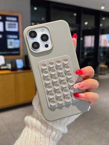 Minimalist Solid Color Candy Hole Phone Case, Matte Finish Creative Shockproof Phone Cover With Suction Cup Stand, Compatible With Iphone 11 12 13 14 15 16 Plus, 13 Pro Max, XR, 16, 14 Plus, 14 Pro Max, 13 Pro Mini, 17 Air, 17 Pro Max - Gray With Suction Cup - View 2