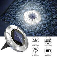 Stainless Steel Solar Ground Lights - 12 LEDs Warm Light, Easy Installation, Waterproof Suitable For 11 Holidays, Pathway/Patio/Lawn/Sidewalk | Modern Garden Decor Light, Outdoor Solar Landscape Lighting - Black - View 4
