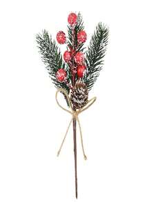 Christmas Pine Needle Red Berry Stem Decor, Artificial Pine Needles, Pine Cones, Berries, Snow Flakes, Jute Rope Red Berries Stem