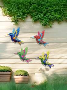 4 piezas de arte de pared de metal de colibrí vibrante - reutilizable, esculturas coloridas para decoración interior y exterior, perfectas para balcón, jardín y sala de estar, arte de pared de jardín | Arte de pared vibrante | Arte de metal duradero, decoración de colibrí, perfecto para la decoración de la habitación