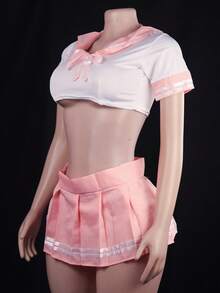 Flirty & Sweet Schoolgirl Style Lingerie Set - Easy-Access Design, Pure Aesthetic (JK Inspired) - 粉色 - 查看 2
