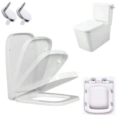  LMstarz Soft-Close Square Toilet Seat With Quick-Release Mechanism, Simple Top-Mounting, Antibacterial Toilet Seat In White, Featuring 360° Adjustable Stainless Steel Hinges, Heavy-Duty Square Toilet Lid For Lavatory Seating In The Bathroom.