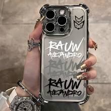 Funda para Teléfono R-Rauw Alejandro Estilo Graffiti Creativo a, Compatible con 17 16E 16 15 14 13 12 11 Pro X XR XSMAX 8 Plus, Antigolpes, Transparente, Tapa Trasera Suave.17   17promax - Plateado - Ver 3