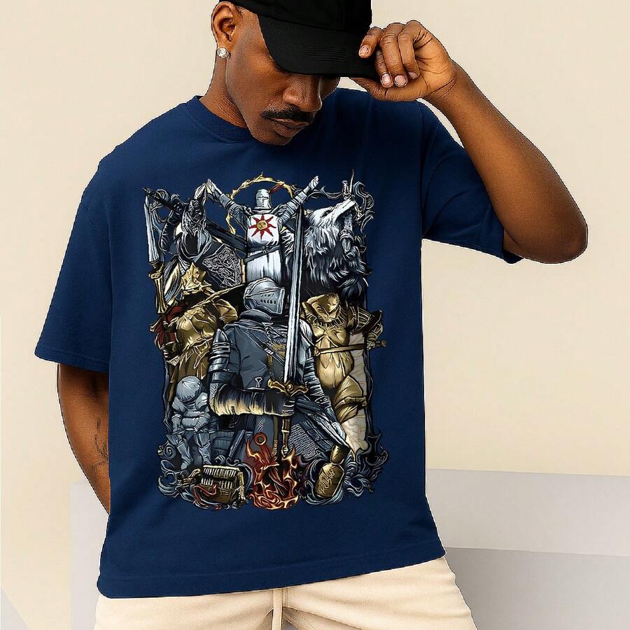 Dark Souls Gentleman T-Shirt Blouse Shirt Unisex 100% Cotton New Release Shipping Various Colors!! PLUS SIZE - 藏蓝色 - 查看 1