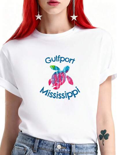 Gulfport Mississippi Rustic Watercolor Loggerhead-Shirt  Round Neck Art Fashion Women And Men White-Shirt