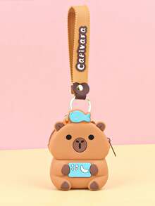 1 PC Chic Mini Capybara Coin Purse With Keychain - Silicone, Multifunctional Zipper Lipstick Holder, Cute Cartoon Design For Girl, Coin Purse, Student Backpack Decoration, Mini Bag Charm, Unique Phone Accessory, Suitable For Ladies' Wallets And Phone Accessories, Gift For Friends, Party Accessory, Car Pendant, Female Gift