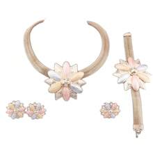 Damen italienischer Braut-Goldplattierter Kristall Halskette Armband Ohrringe Ring Afrikanische Perlen Schmucksets