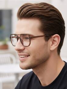 1 pieza Gafas cuadradas con puente de aviador sin graduación para hombres, versátiles para hombres y mujeres, aptas para lentes graduadas, negocios, estudio, conducción, enseñanza, elegante estilo retro