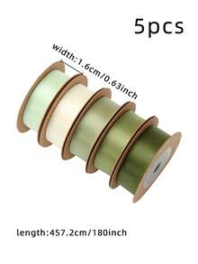 5 Rolls Matcha Green Floral Gift Wrapping Ribbons, Suitable For Wedding Decorations, Bows, Birthday, Valentine's Day Gifts, Cake Baking Packaging, Back To School, Graduation, Birthday, Holiday Party Decorations - Matcha Color - View 8